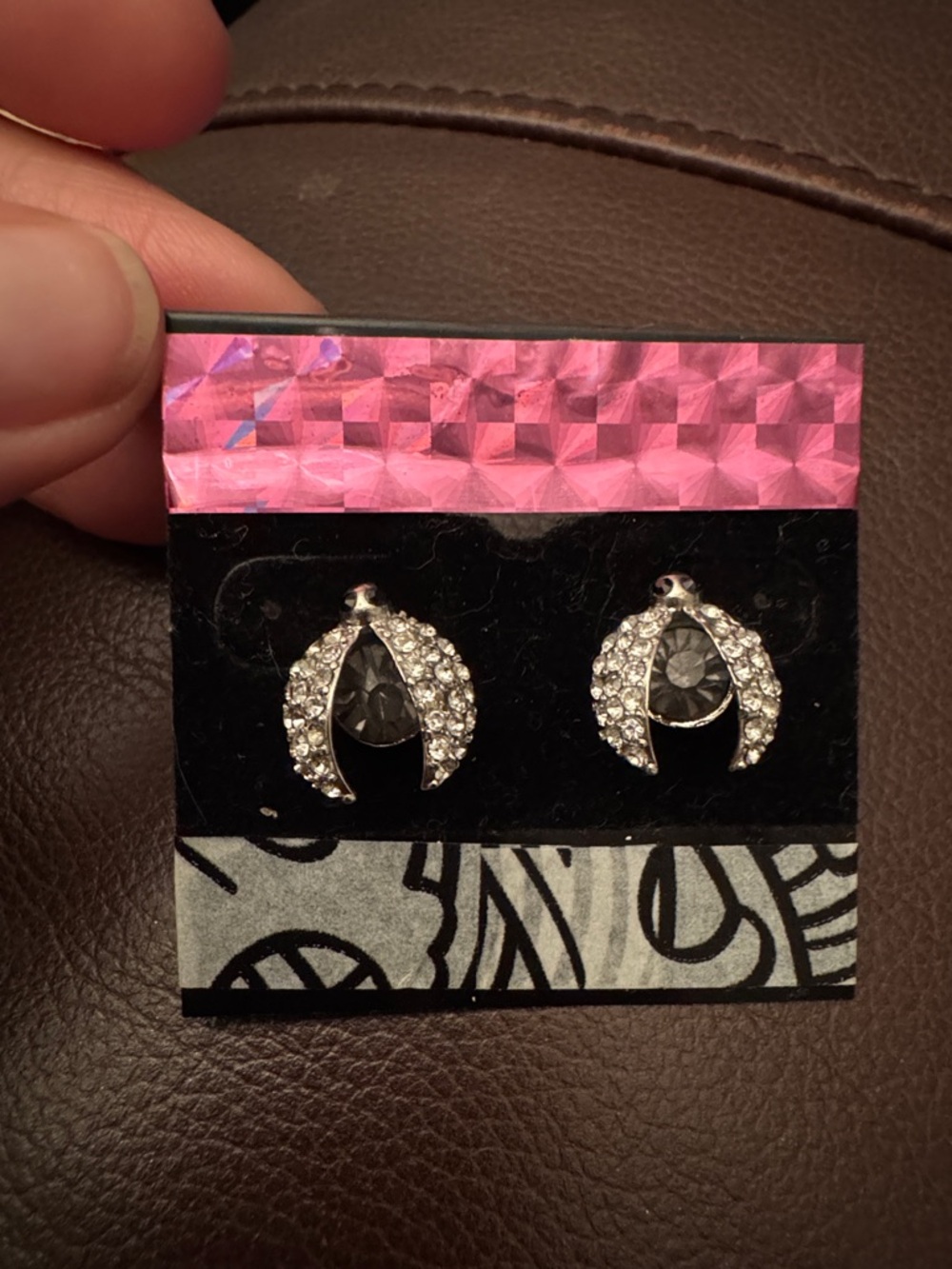 Ladybug Stud Earrings - Black and Clear CZ’s.